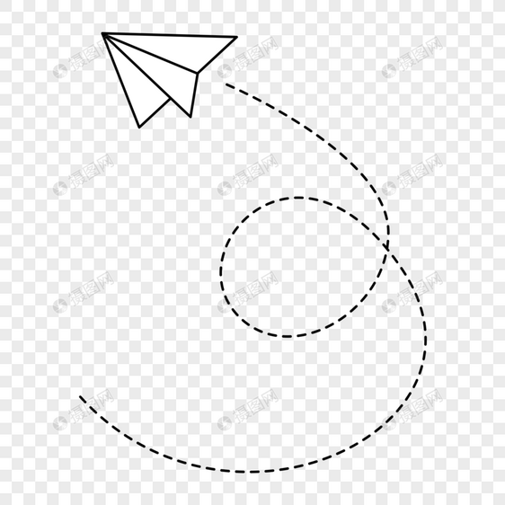 手绘卡通飞机虚线