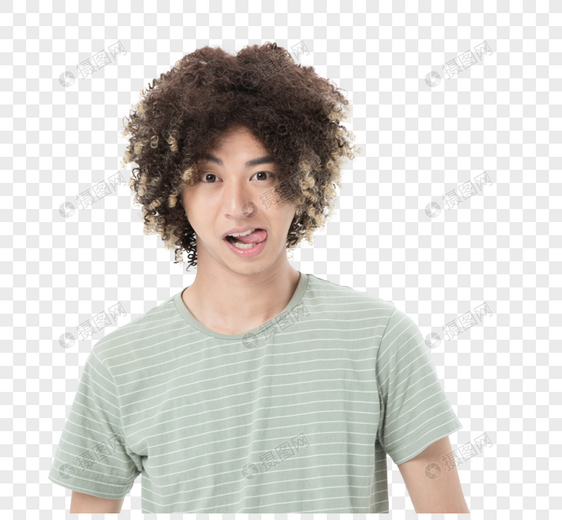 青年男性爆炸头搞怪