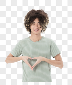 青年男性比心手势图片素材