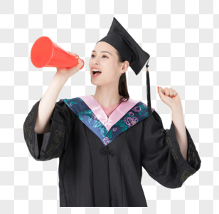 女性毕业生人像手持红色话筒高清图片