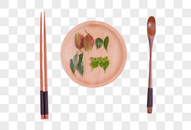 清新木筷木盘树叶创意摆拍图片图片