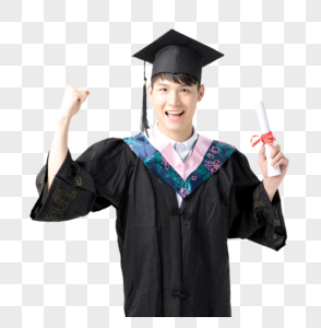 大学生毕业男性教育人像手举毕业证书图片
