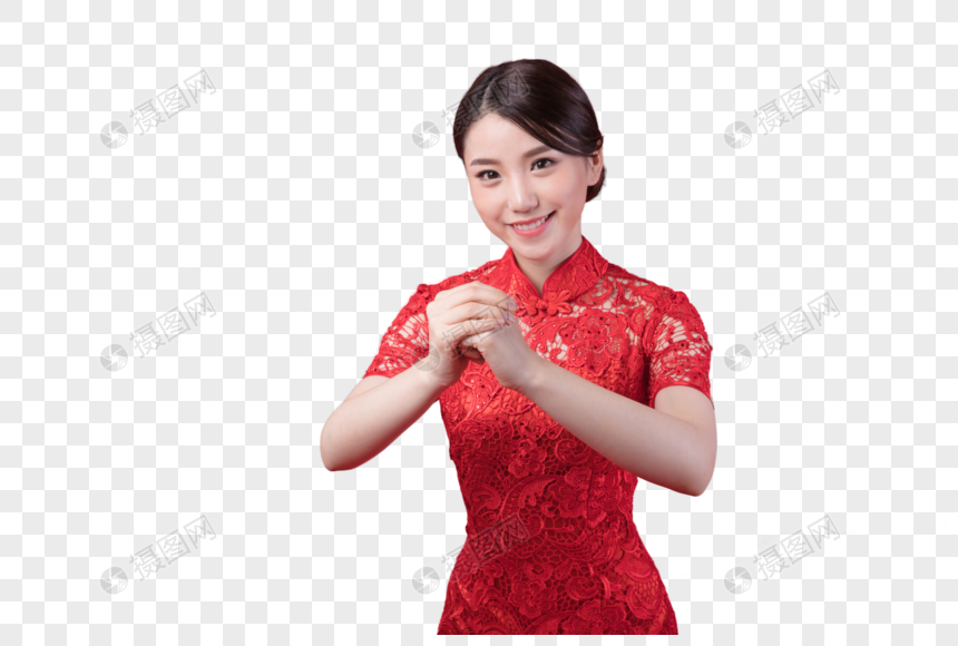 新春旗袍美女祝贺图片