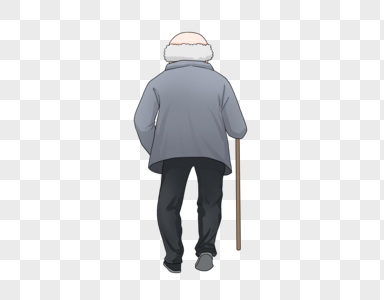 老人背影拐杖背影高清图片