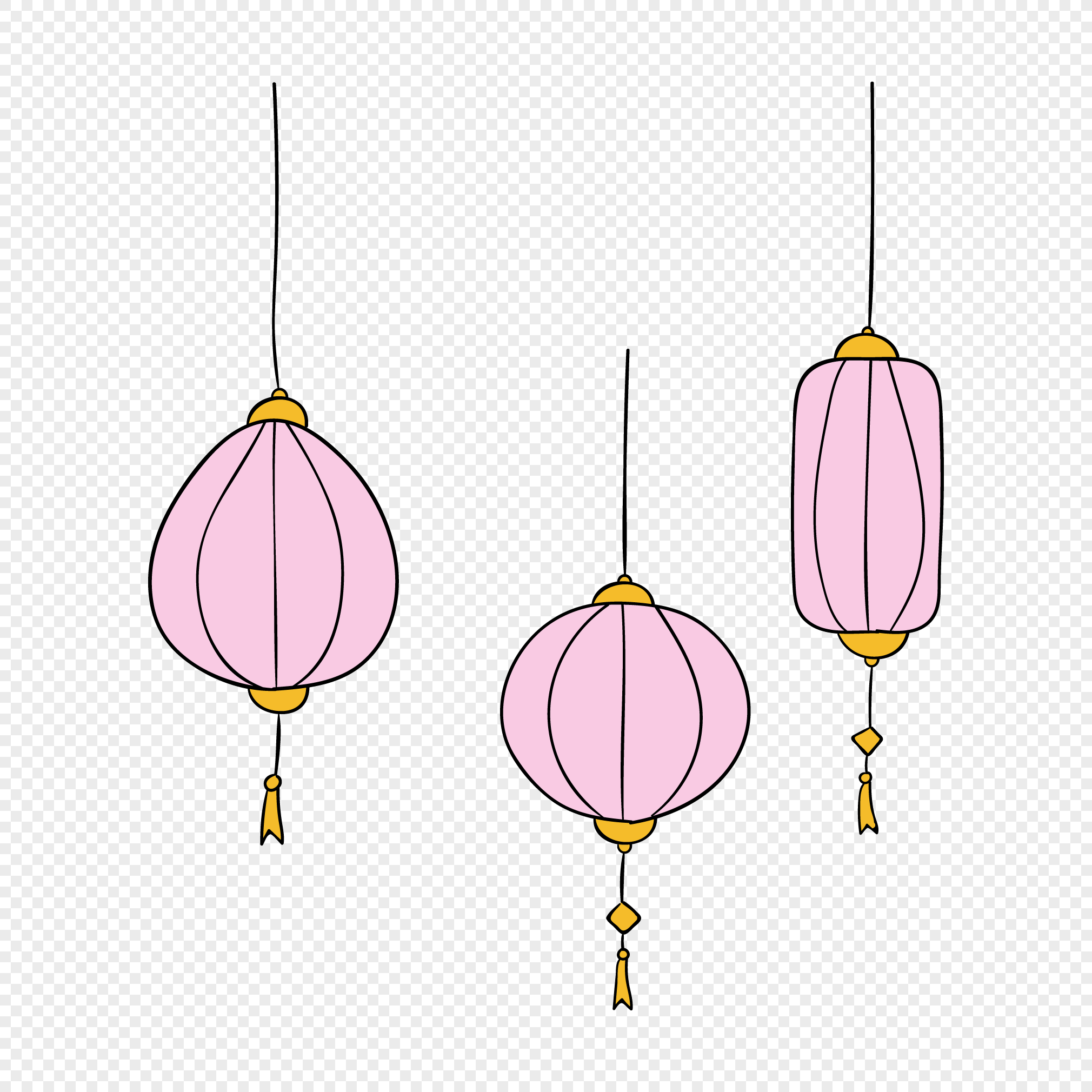 中秋主题线描粉色灯笼