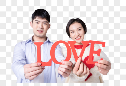 情人节手拿LOVE棚拍图片