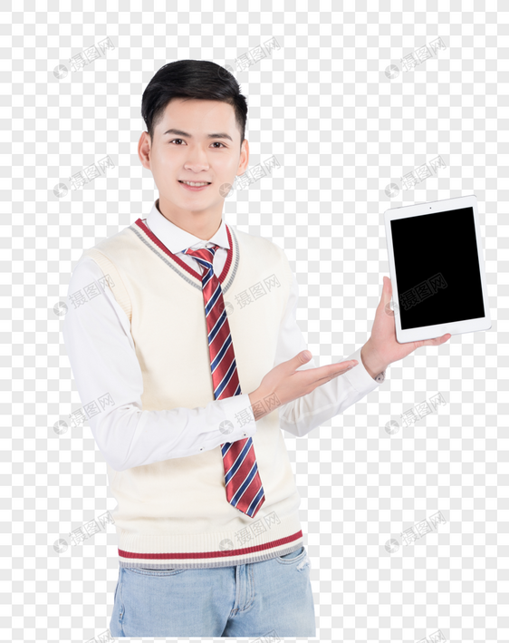 手持平板电脑的男性学生图片