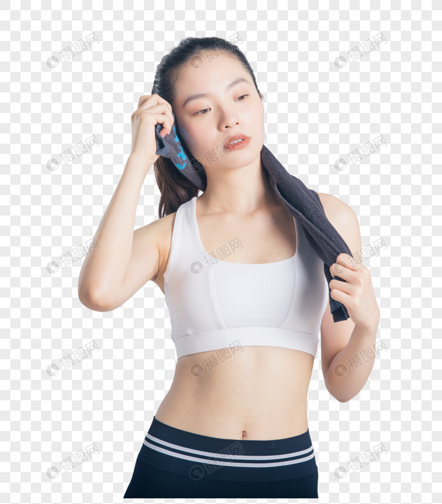 擦汗的运动女性棚拍元素素材下载 正版素材 摄图网