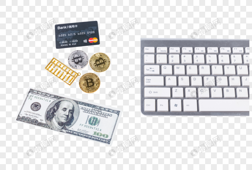 电脑键盘货币信用卡图片