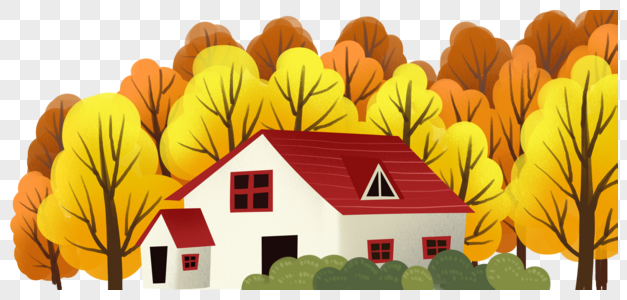 秋天风景房屋丛林高清图片