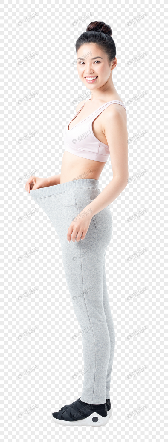 运动美女减肥成功宽松裤子图片