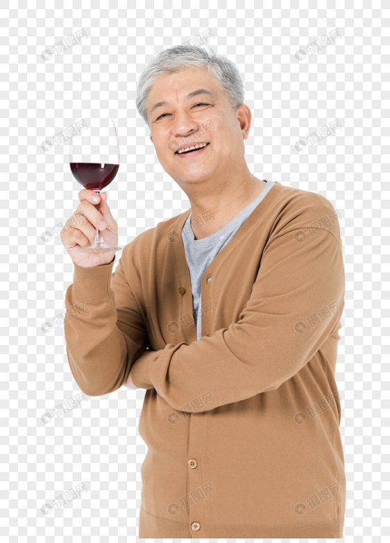 老年人喝红酒图片