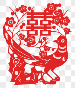 春节窗花喜鹊鸟中国红图片