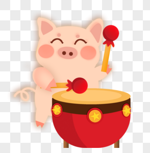 新年猪打鼓图片