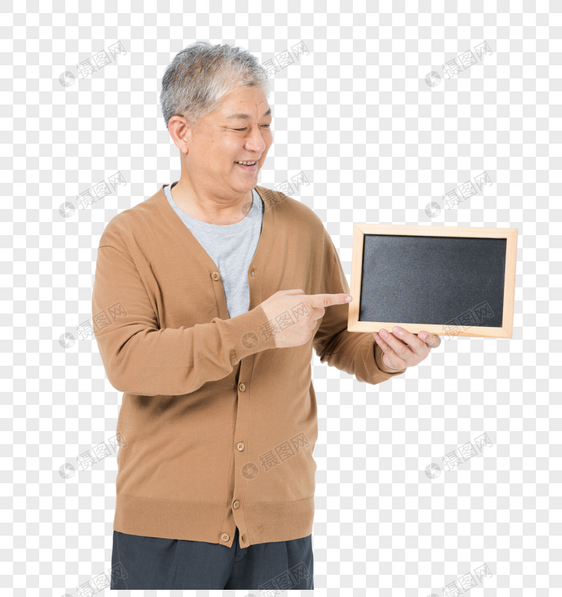老年男性拿小黑板图片