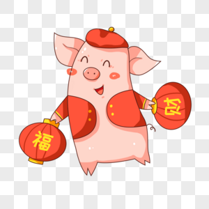 新年猪形象可爱猪猪提灯笼高清图片