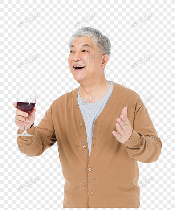 老年人喝红酒图片