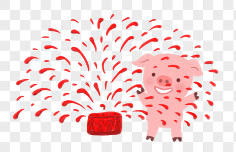 新年猪放烟花图片