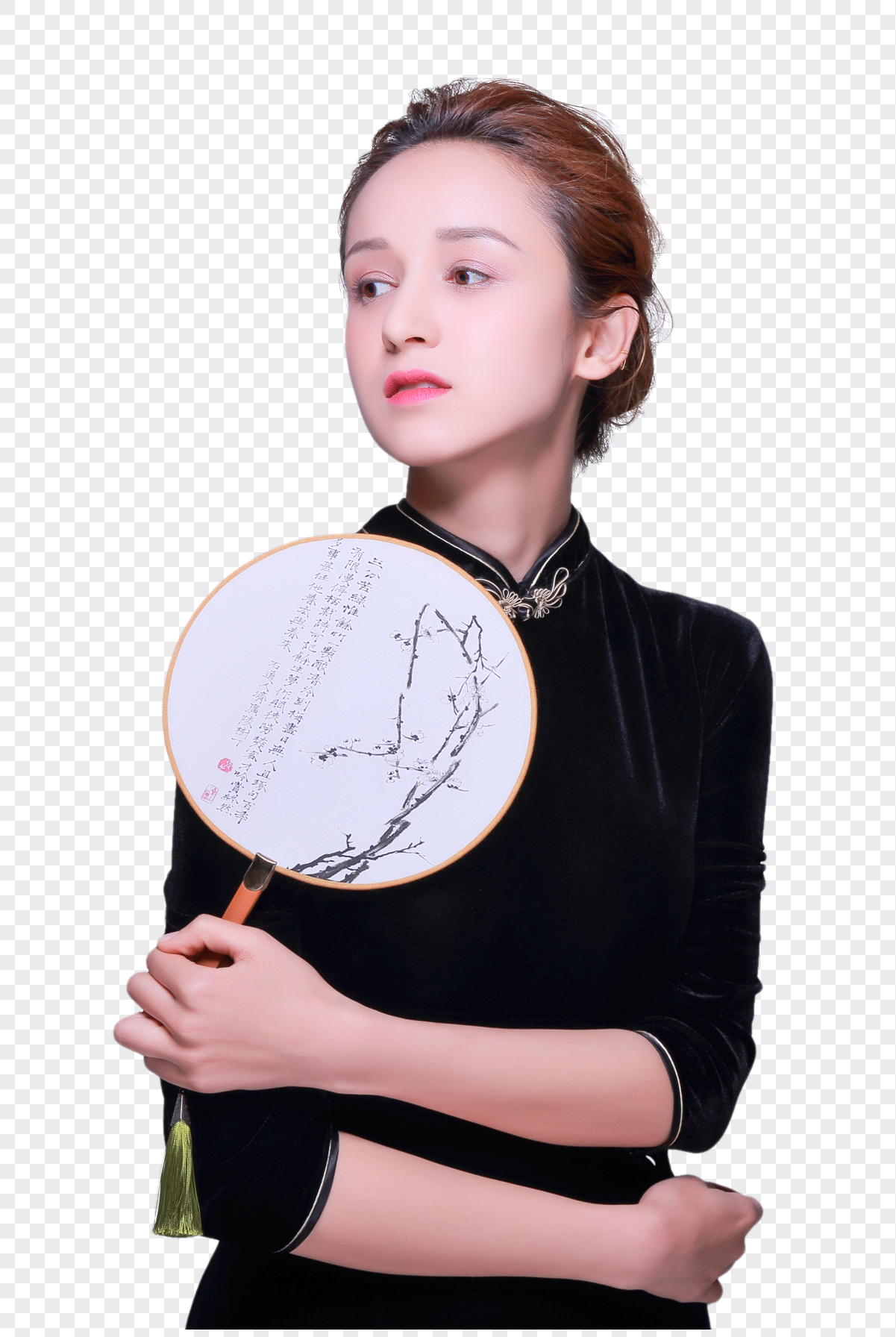 东方旗袍妆面美女手持团扇