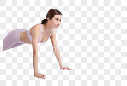 活力女性做俯卧撑运动图片