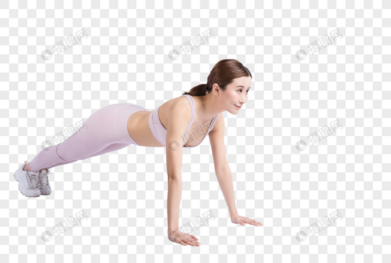 年轻女性做俯卧撑运动图片