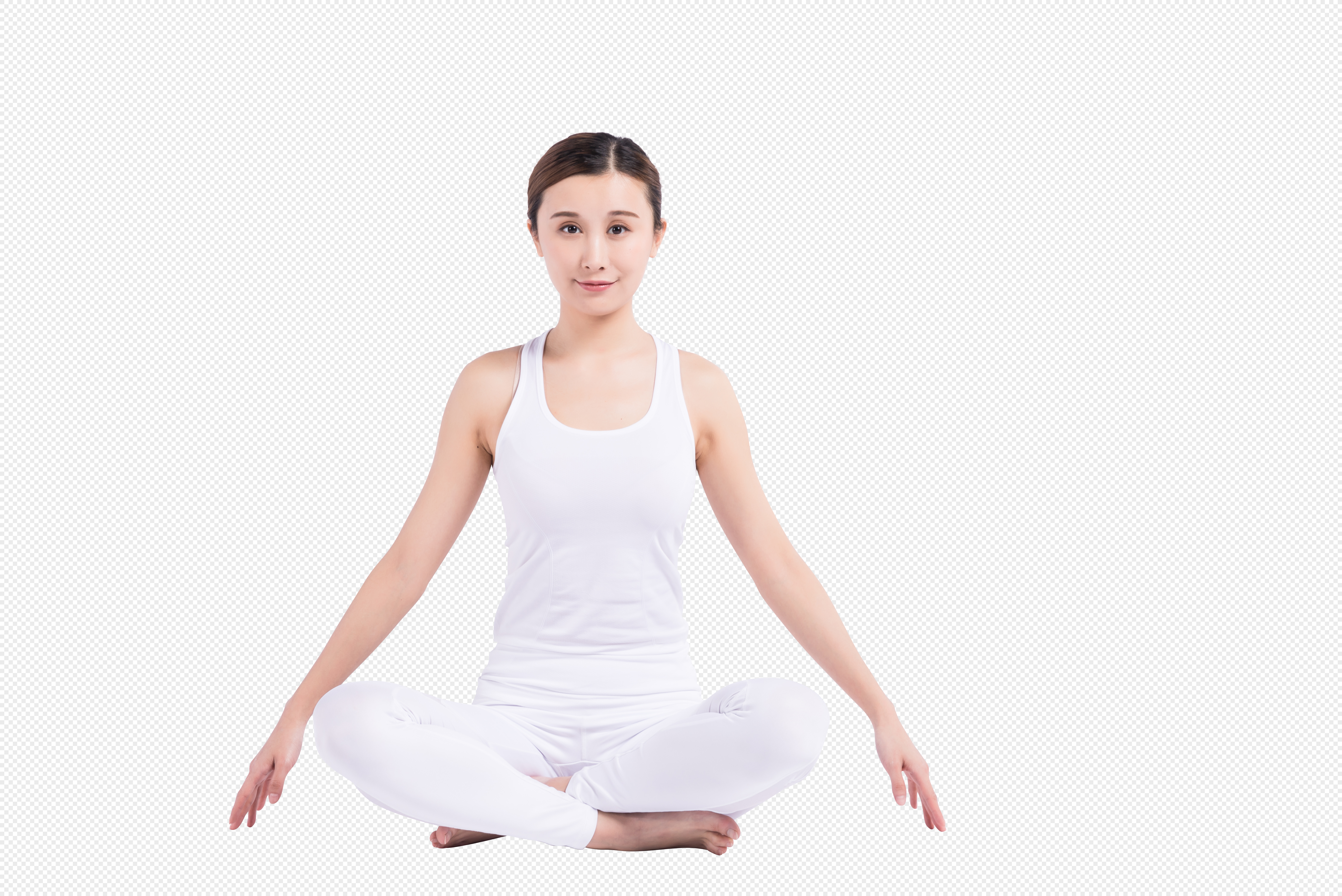 盘坐着的活力女性