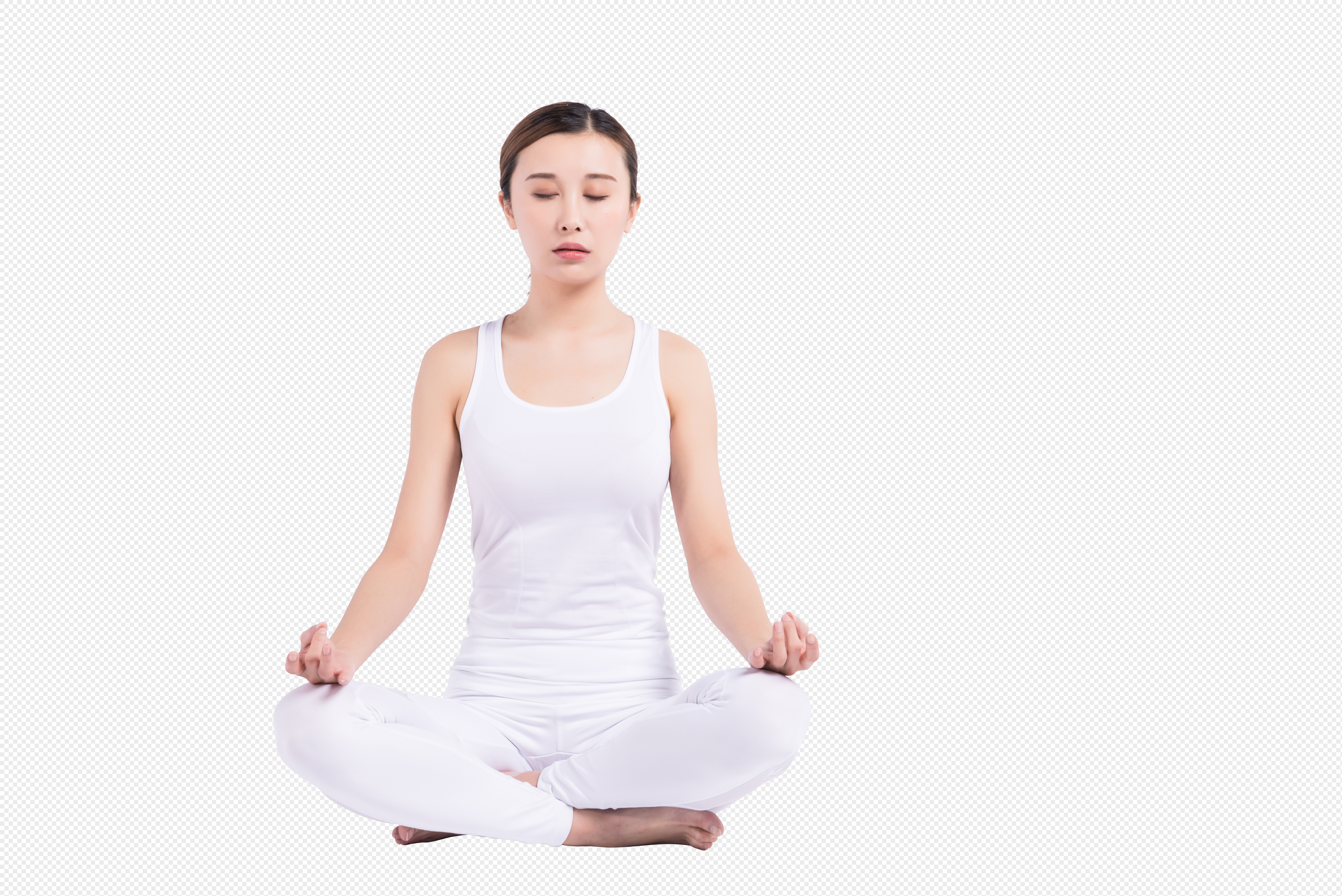 盘腿坐的年轻女性