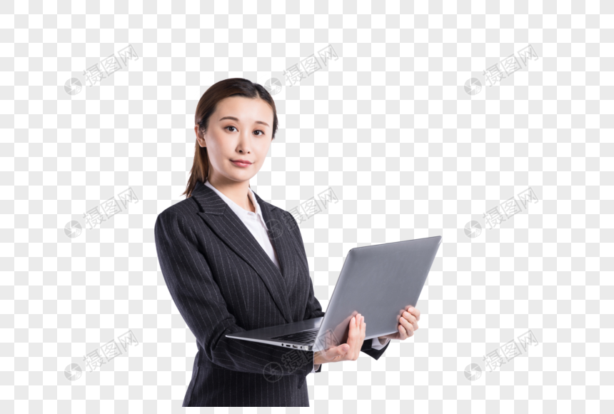干练商务女性用手提电脑工作图片