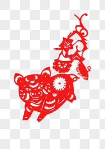 猪年剪纸中国红图片