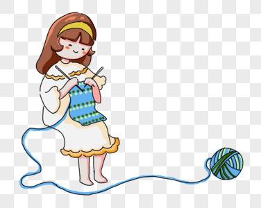 手绘织围巾的女孩图片