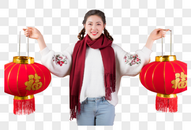 女性手拿红灯笼图片