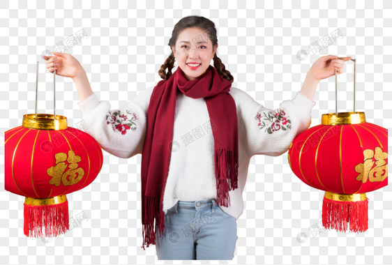 女性手拿红灯笼图片