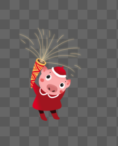 新年放鞭炮的小猪高清图片