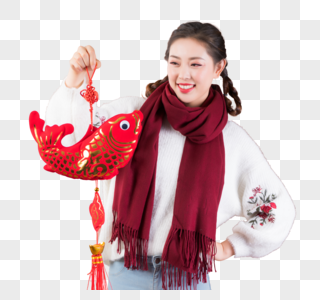 女性手拿新年装饰图片