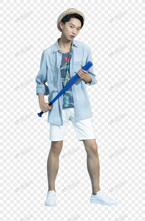 拿着棒球棒的青年男性