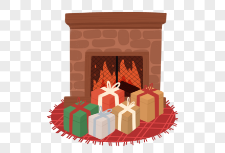 圣诞节平安夜壁炉旁的礼物图片