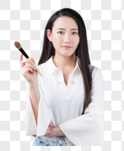 职业女性化妆师配粉刷形象照图片