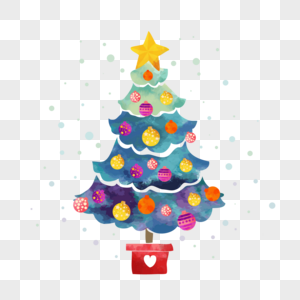 卡通水彩圣诞树元素高清图片