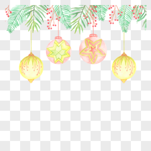 水彩卡通圣诞节彩球装饰素材高清图片