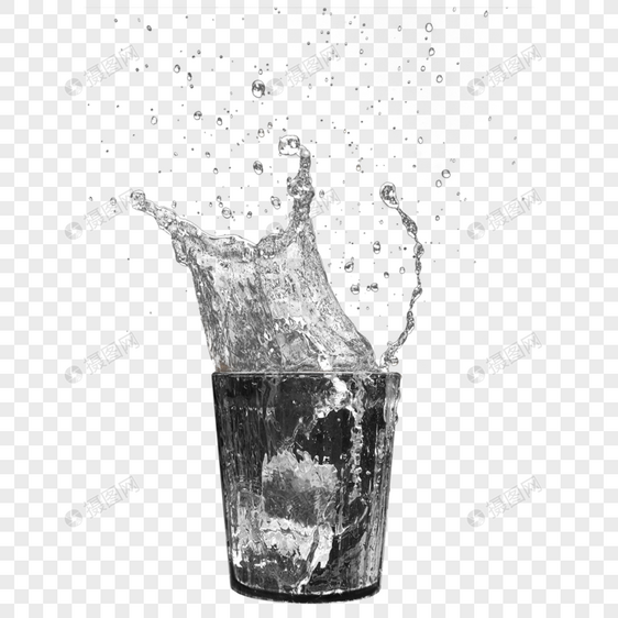 水杯里喷渐的水花元素图片