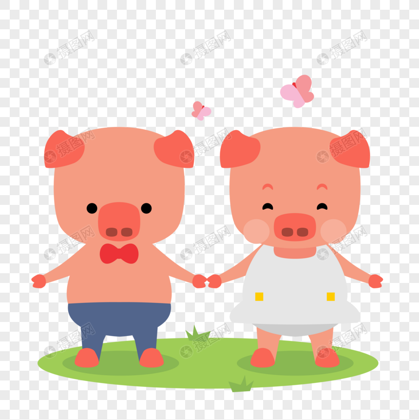 可爱清新小猪牵手过春节