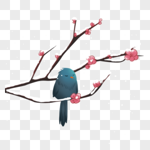 雪树枝头小鸟装饰素材图片
