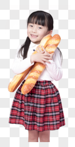 抱着面包的小女孩图片