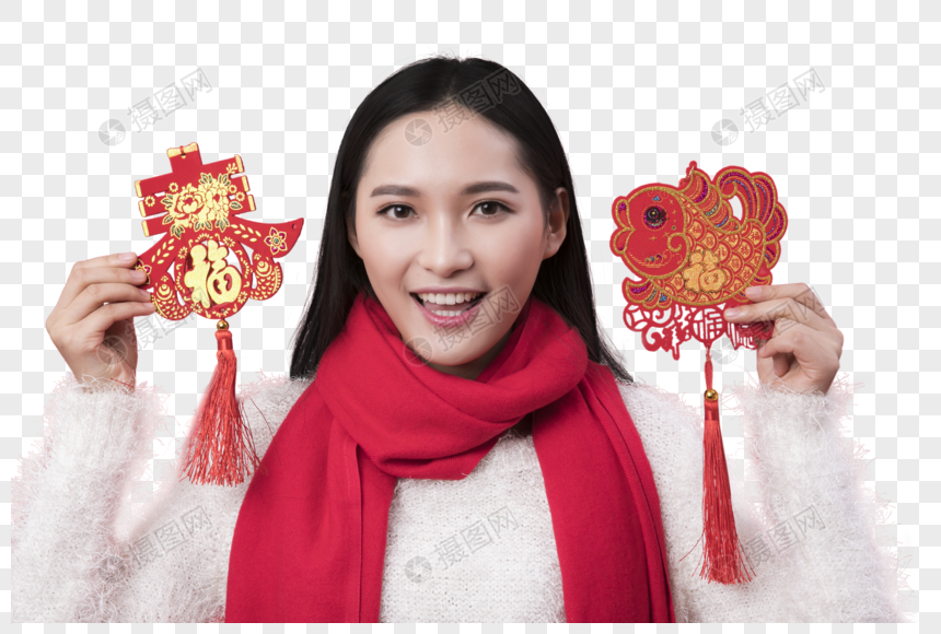 拿着新年装饰的女性新年人像图片