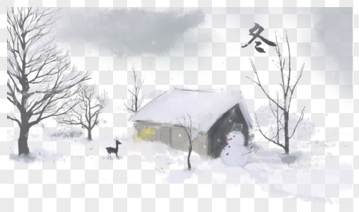 冬季雪地的房子高清图片