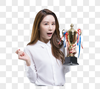 拿着奖杯的白领美女图片素材