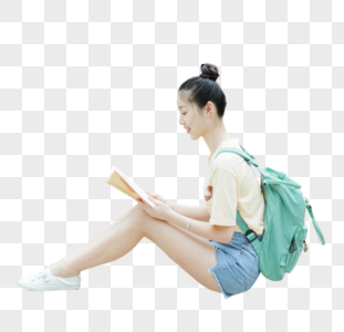 改变生存坐在地上看书的女生侧面素材