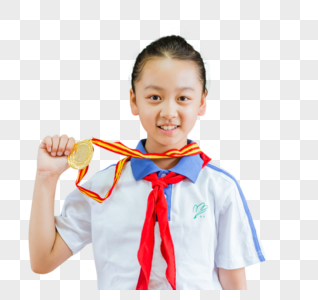 女生拿着奖牌图片素材