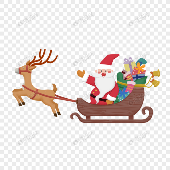 麋鹿拉着圣诞老人送礼物图片