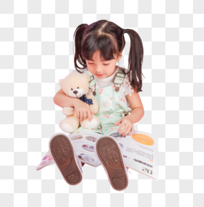 可爱女生抱着小熊读书图片